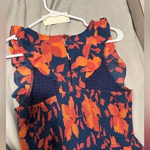 Floral Ruffle XS Maxi Dress in Navy and Orange - NWT